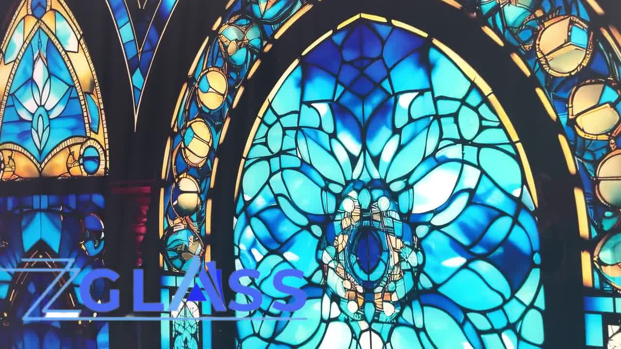 青いステンドグラスの窓強化ガラスの壁アート - Etsy 日本